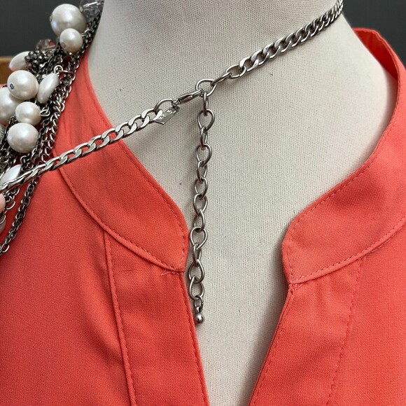 Lane Bryant Silver-tone White Faux Pearls Rhinestones Women's Fashion Necklace - Picture 2 of 4
